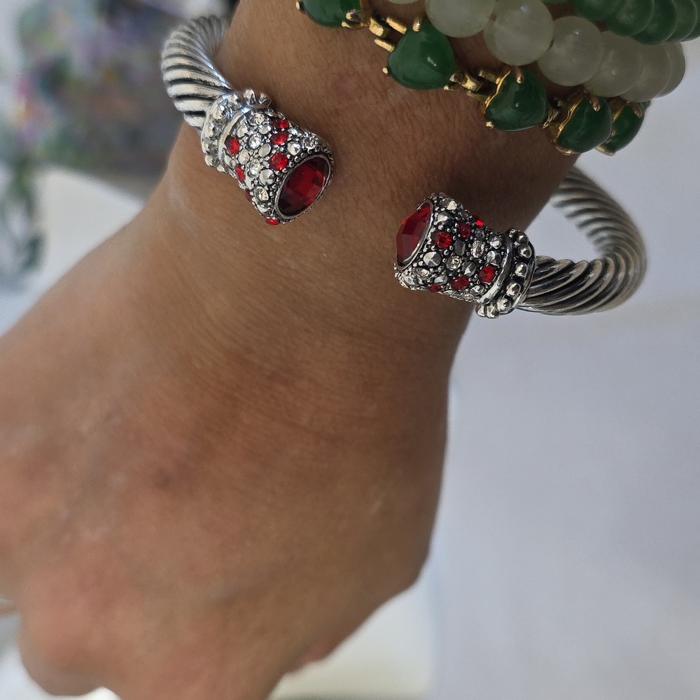 Statement Silver Steel Cable Bracelet Split Openi… - image 7